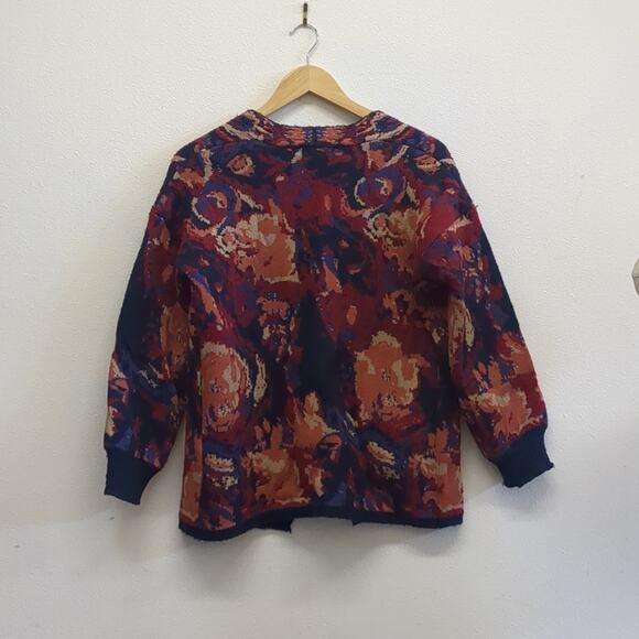 Retrology Red and Blue Cardigan Sweater with Floral Design size small - Picture 5 of 5